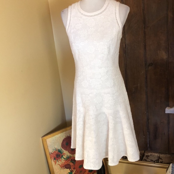 REBECCA TAYLOR Size 6 White Tankdress Textured Brocade Floral cocktail $475 NEW - Picture 7 of 17